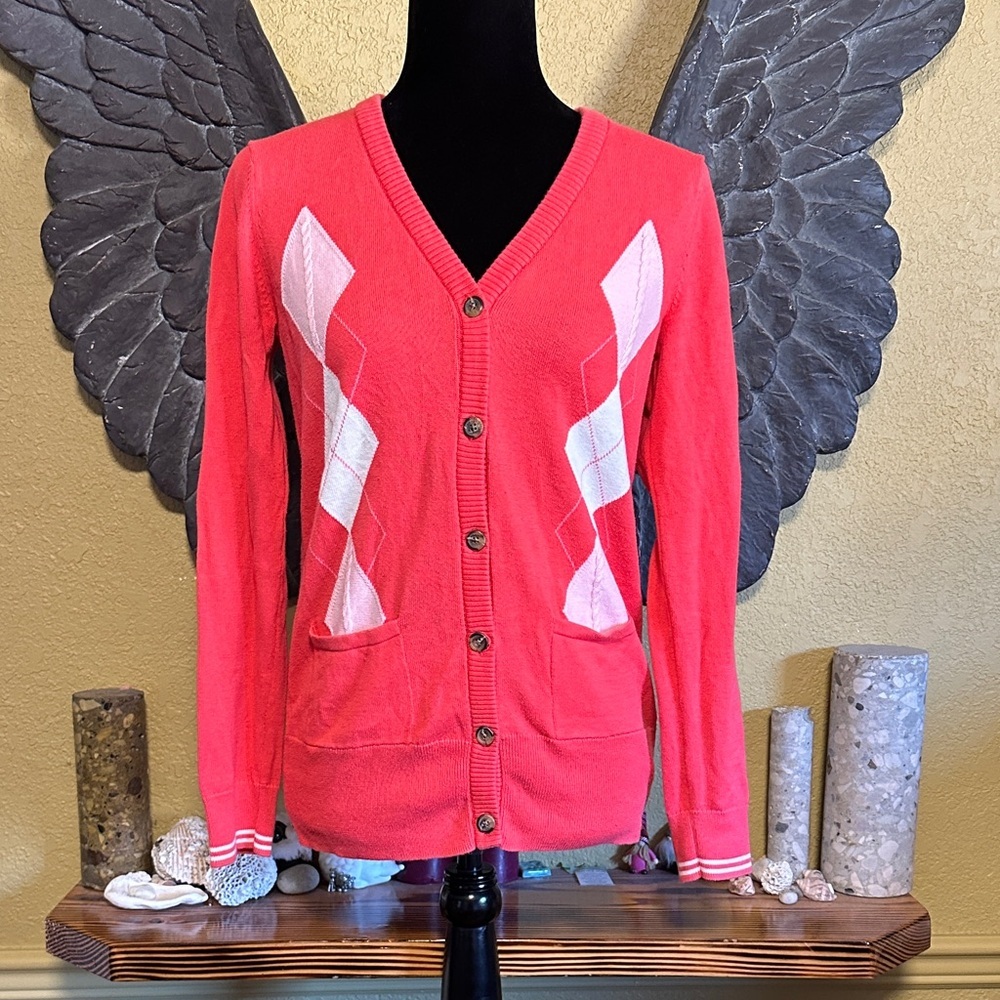 Tommy Hilfiger Pink Argyle Cardigan Sweater